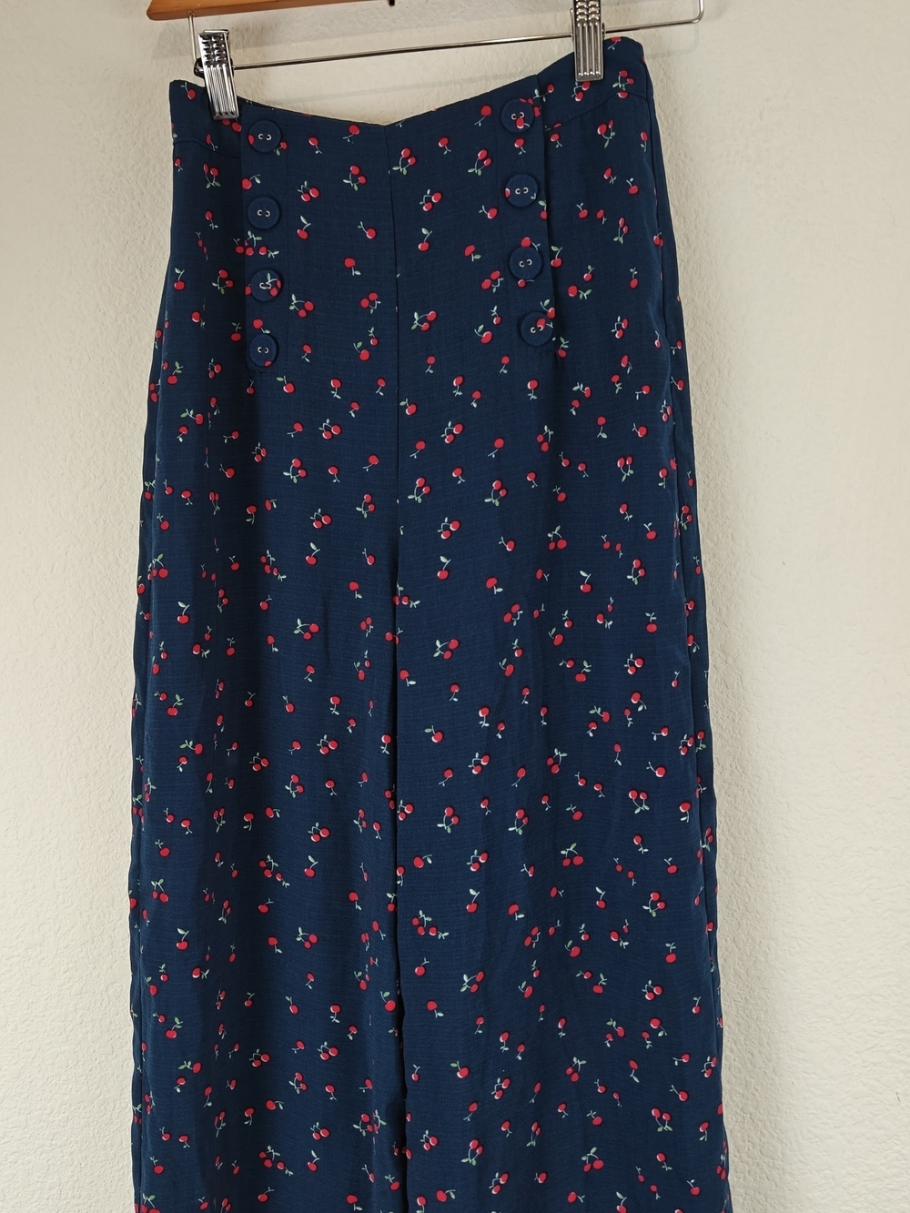 Gianni Bini Cherry Print Wide-Leg Sailor Pants ๐ Navy Retro Chic High-Waist XS - Picture 3 of 12